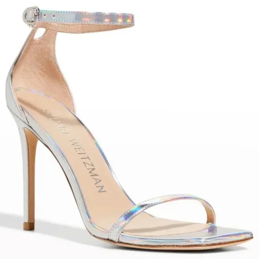 🌹STUART WEITZMAN🌹Nudistcurve Ankle Strap Sandal In Iridescent Silver Size: 8